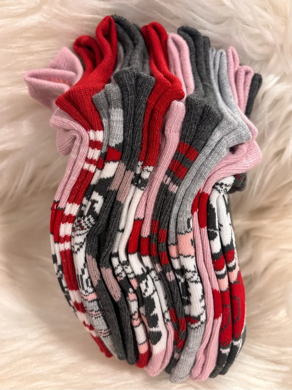 Disney Pink & Red Mickey Mouse Holiday Crew Socks 10 Pairs